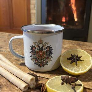 SMALTOVANÝ PLECHOVÝ HRNEK RU ZNAK